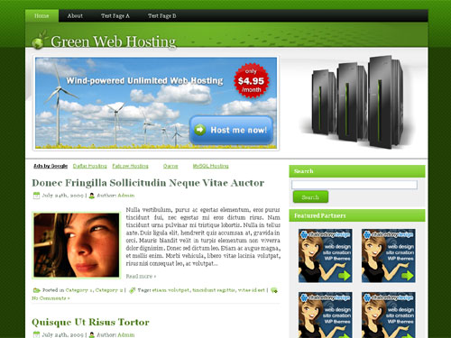 Free Wordpress Theme - Green Web Hosting